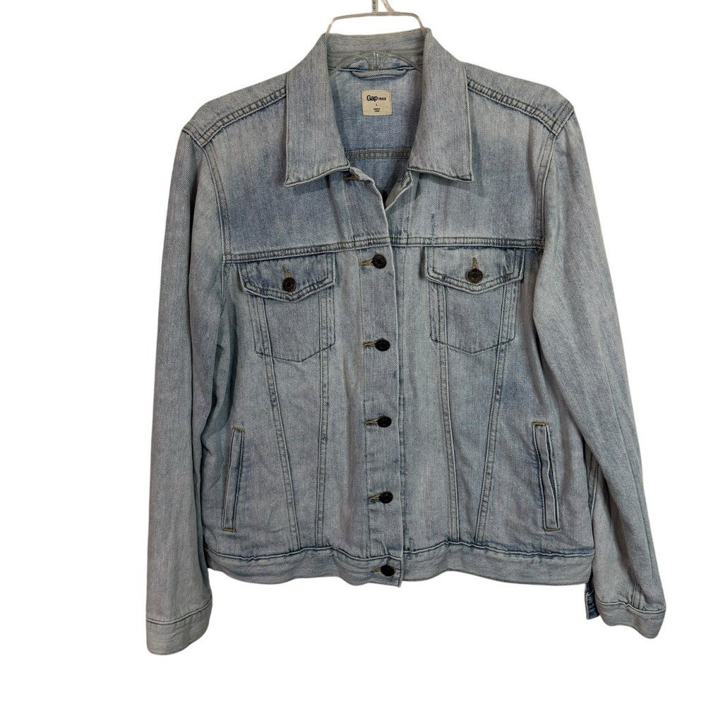 GAP Denim Jean‎ Jacket Women Size L Blue Distressed Light Wash Button